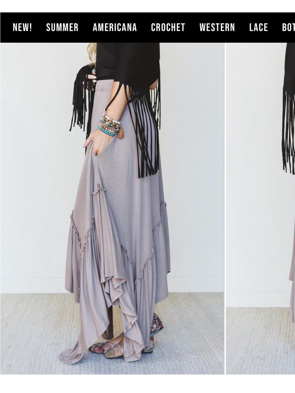 Three Bird Nest Mushroom Asymmetric Ruffle Maxi Skirt - Picture 4 of 5